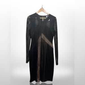 BCBG Maxazria Black Netting Stretchy LBD w/ See Through Long Sleeves